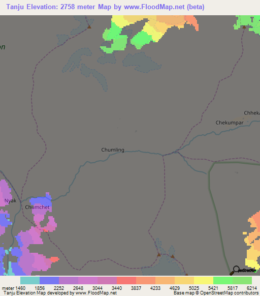 Tanju,Nepal Elevation Map