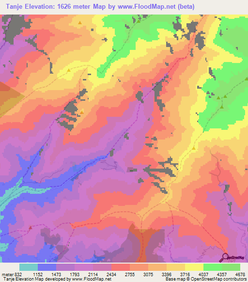 Tanje,Nepal Elevation Map