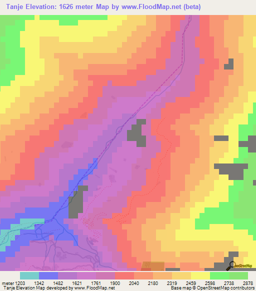 Tanje,Nepal Elevation Map