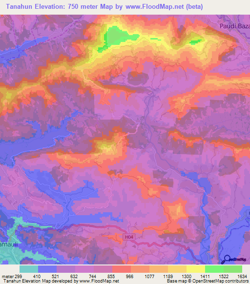 Elevation of Tanahun,Nepal Elevation Map, Topography, Contour