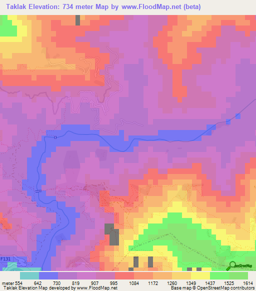 Taklak,Nepal Elevation Map