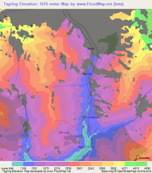 Tagring,Nepal Elevation Map