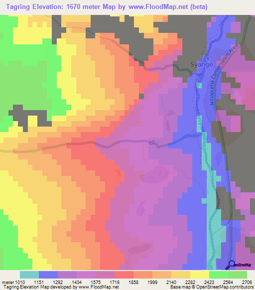 Tagring,Nepal Elevation Map