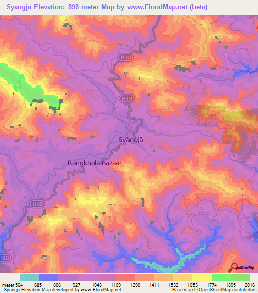 Syangja,Nepal Elevation Map