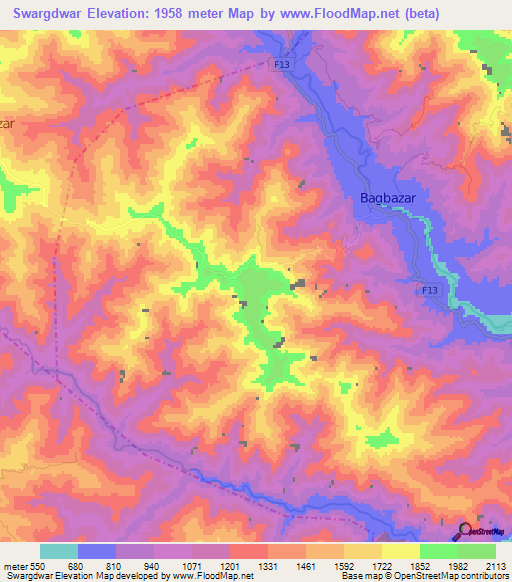 Swargdwar,Nepal Elevation Map