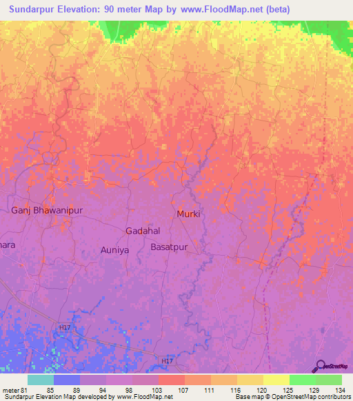 Sundarpur,Nepal Elevation Map