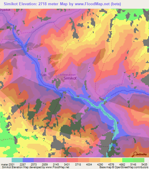 Simikot,Nepal Elevation Map