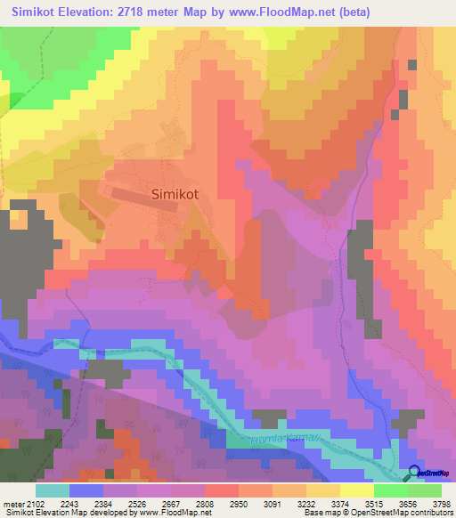 Simikot,Nepal Elevation Map