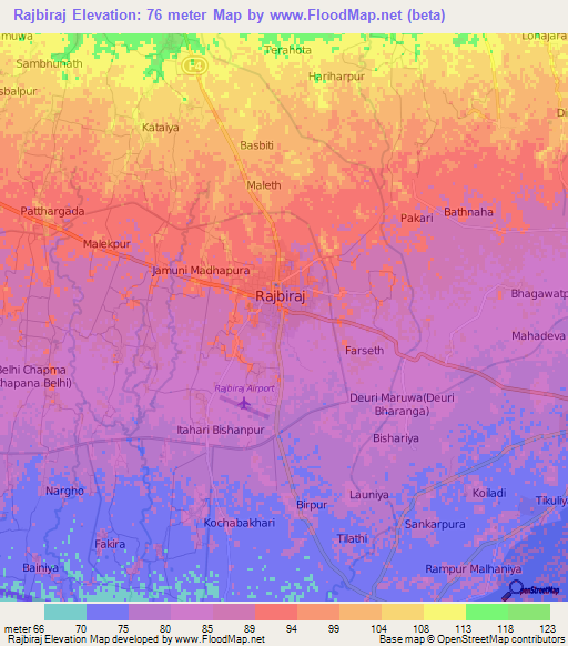 Rajbiraj,Nepal Elevation Map