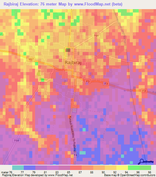 Rajbiraj,Nepal Elevation Map