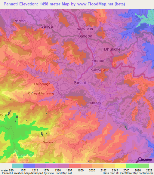 Panaoti,Nepal Elevation Map