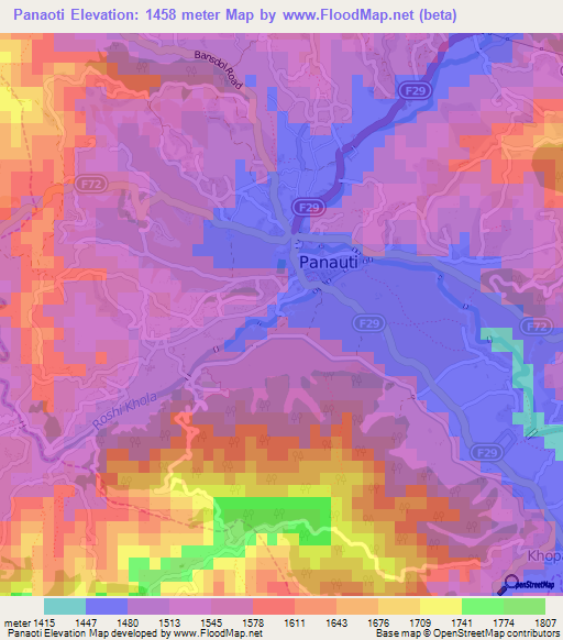 Panaoti,Nepal Elevation Map