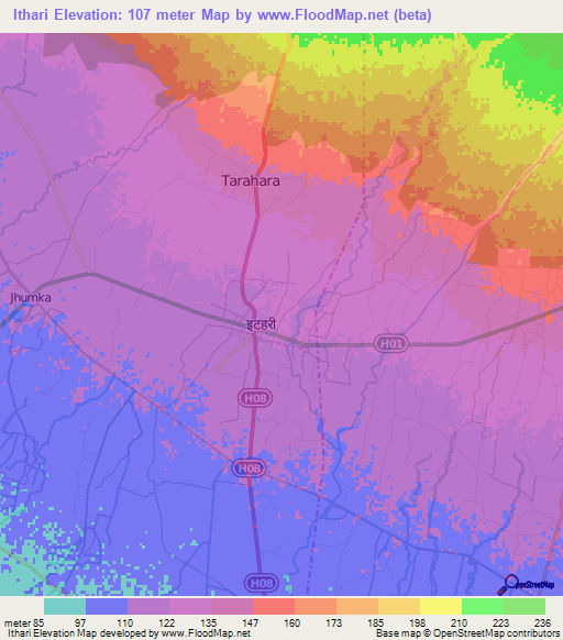 Ithari,Nepal Elevation Map