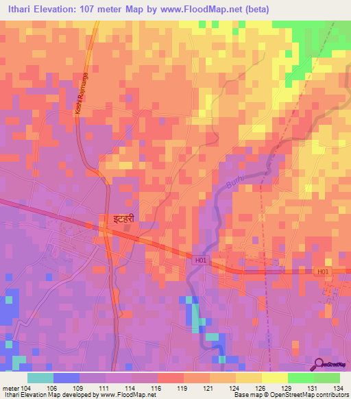 Ithari,Nepal Elevation Map