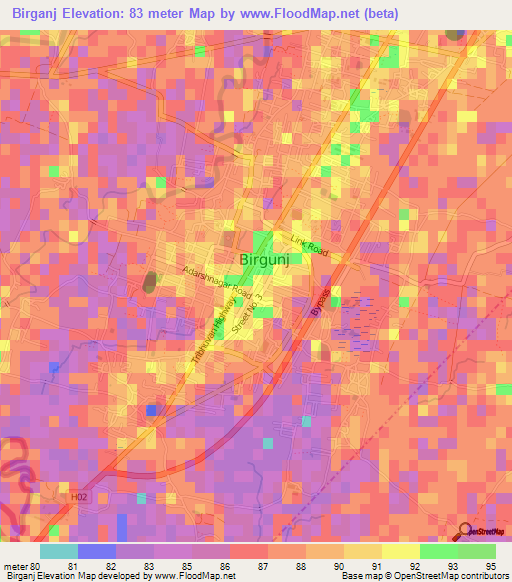 Birganj,Nepal Elevation Map