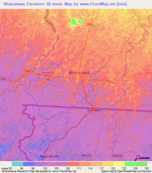 Bhairahawa,Nepal Elevation Map