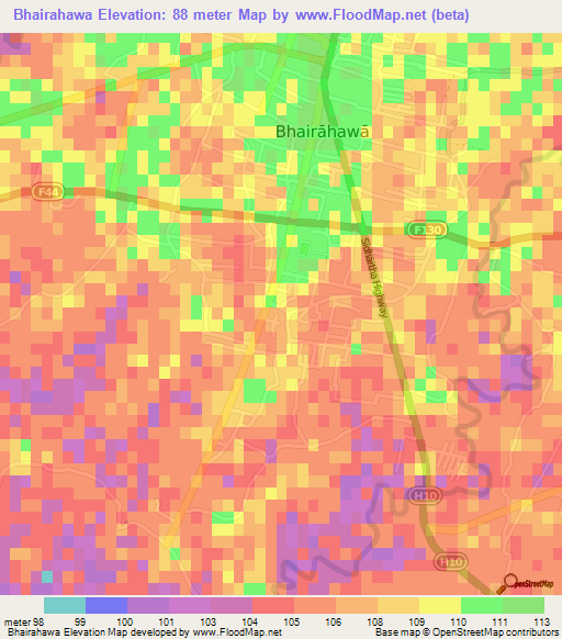 Bhairahawa,Nepal Elevation Map