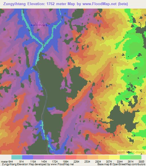 Zungyihtang,Myanmar Elevation Map