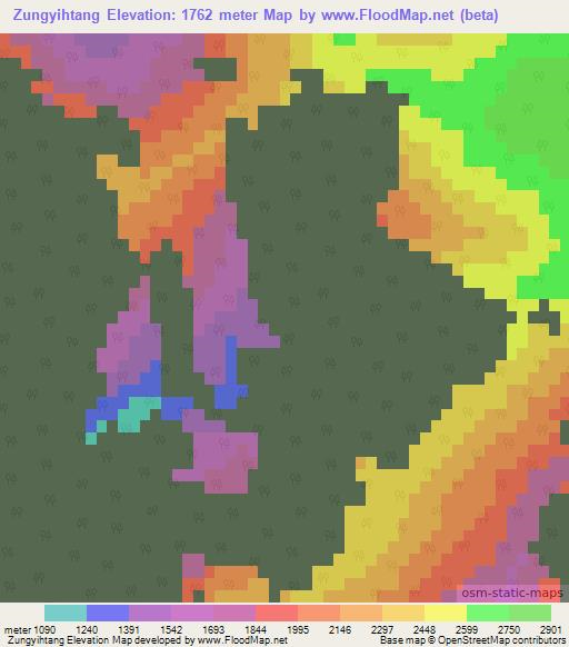 Zungyihtang,Myanmar Elevation Map