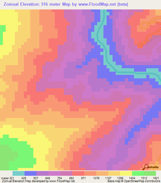 Zomual,Myanmar Elevation Map