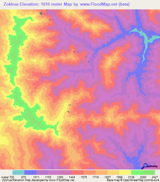 Zokhua,Myanmar Elevation Map