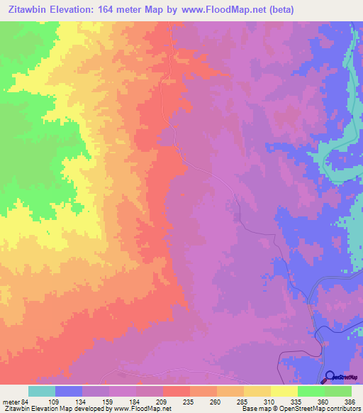 Zitawbin,Myanmar Elevation Map