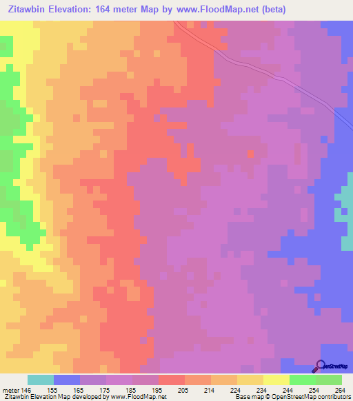 Zitawbin,Myanmar Elevation Map