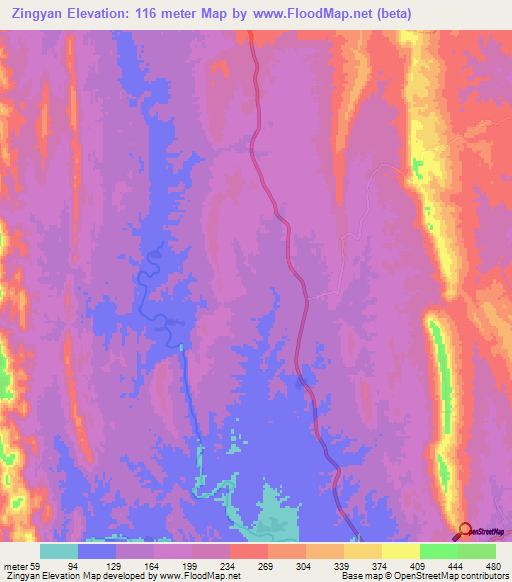 Zingyan,Myanmar Elevation Map