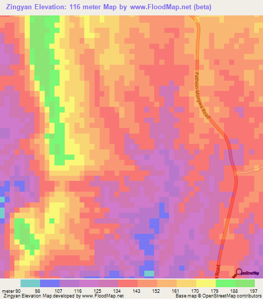 Zingyan,Myanmar Elevation Map