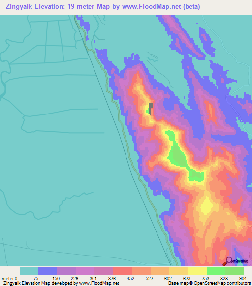 Zingyaik,Myanmar Elevation Map