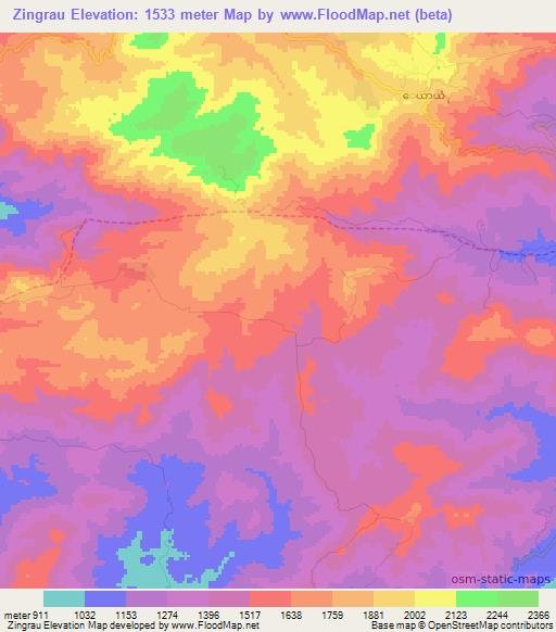 Zingrau,Myanmar Elevation Map