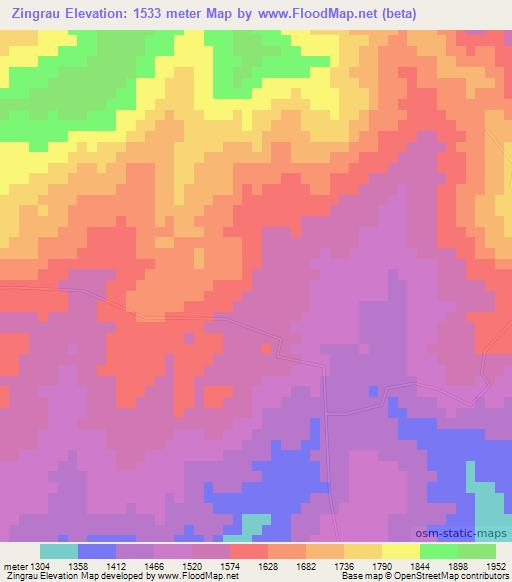 Zingrau,Myanmar Elevation Map