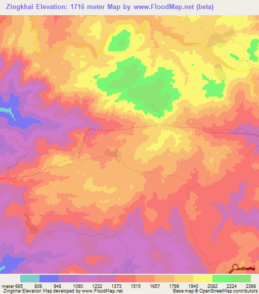 Zingkhai,Myanmar Elevation Map