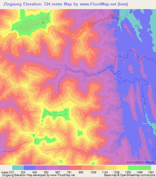 Zingaung,Myanmar Elevation Map