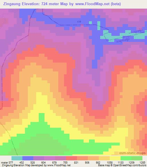 Zingaung,Myanmar Elevation Map