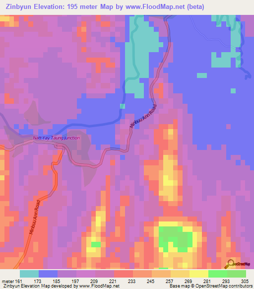 Zinbyun,Myanmar Elevation Map