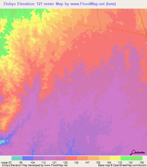 Zinbyo,Myanmar Elevation Map