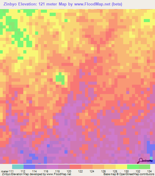 Zinbyo,Myanmar Elevation Map