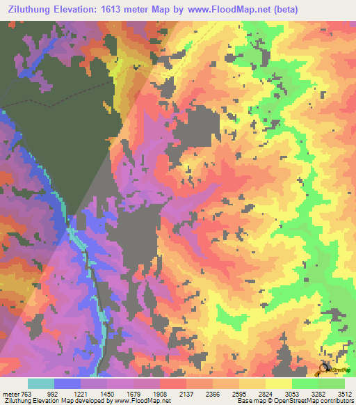 Ziluthung,Myanmar Elevation Map