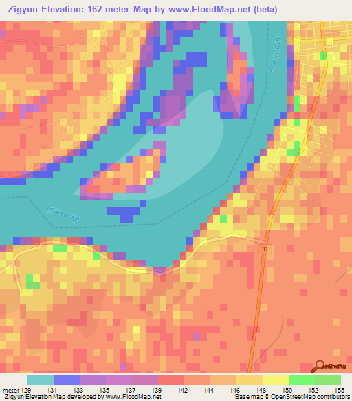 Zigyun,Myanmar Elevation Map