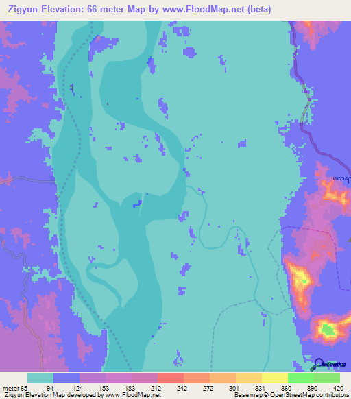 Zigyun,Myanmar Elevation Map