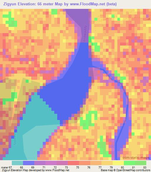 Zigyun,Myanmar Elevation Map