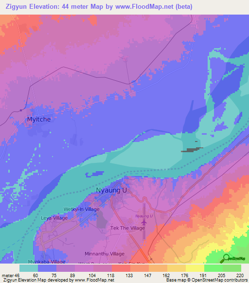 Zigyun,Myanmar Elevation Map