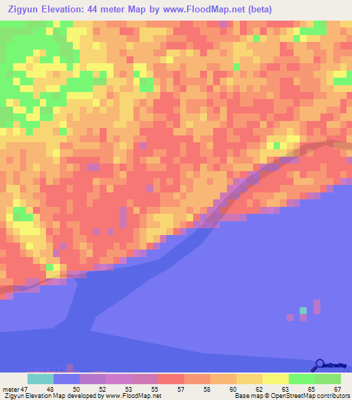 Zigyun,Myanmar Elevation Map