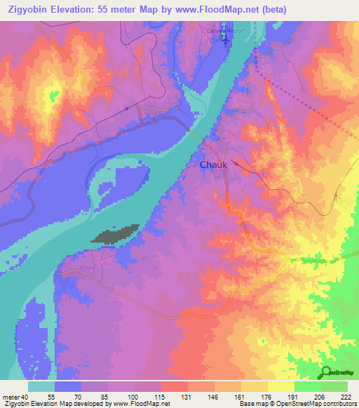 Zigyobin,Myanmar Elevation Map