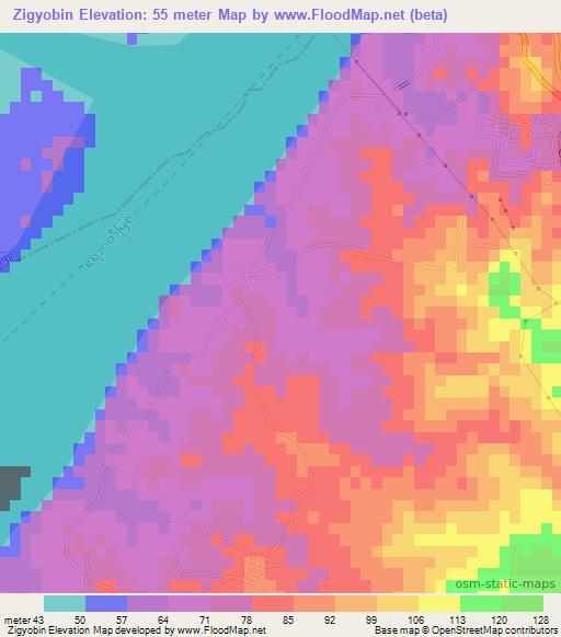 Zigyobin,Myanmar Elevation Map