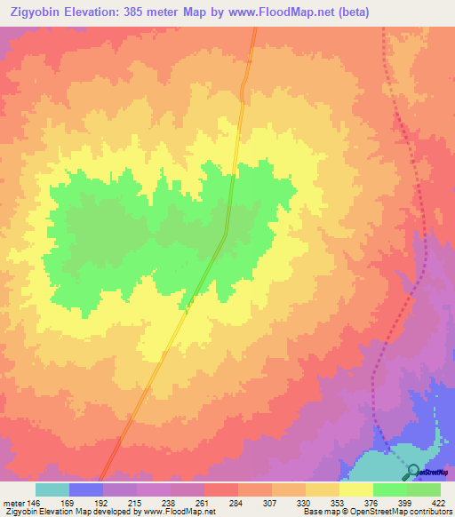 Zigyobin,Myanmar Elevation Map