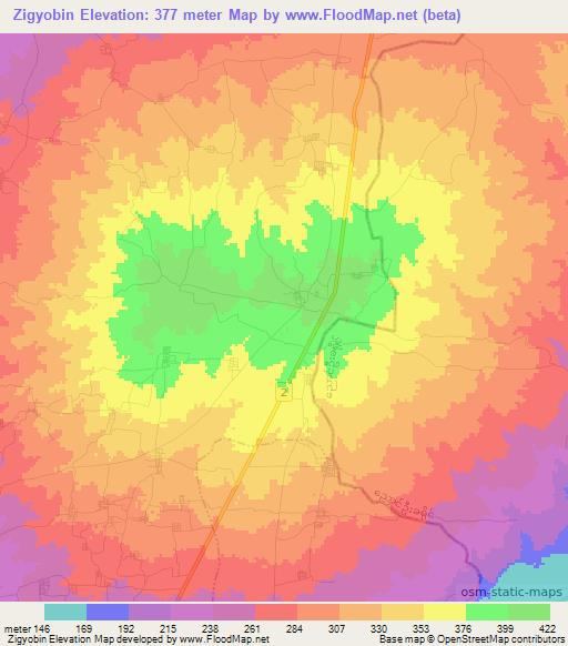 Zigyobin,Myanmar Elevation Map