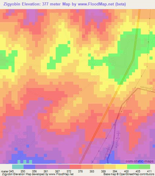 Zigyobin,Myanmar Elevation Map