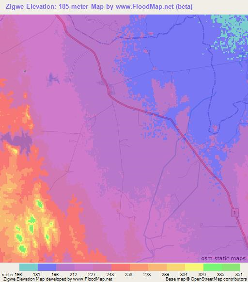 Zigwe,Myanmar Elevation Map